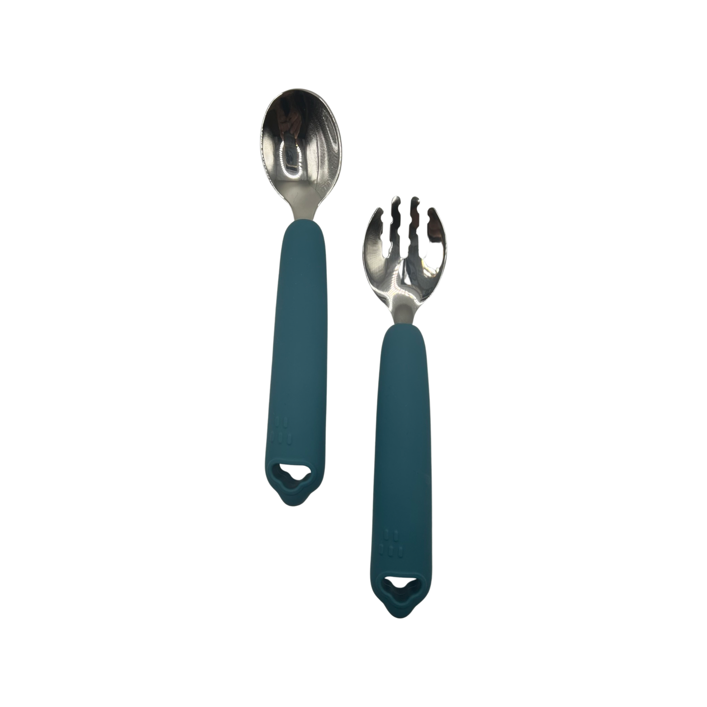 Silicone & Stainless Steel Fork and Spoon set For Toddler Self Feeding