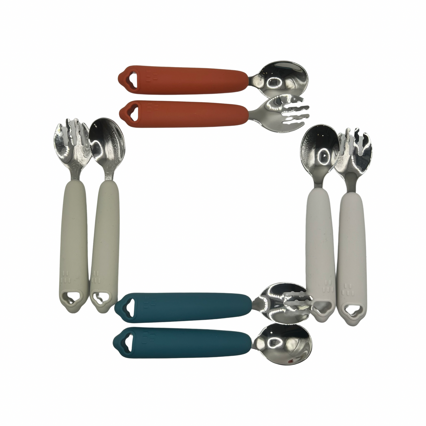 Silicone & Stainless Steel Fork and Spoon set For Toddler Self Feeding