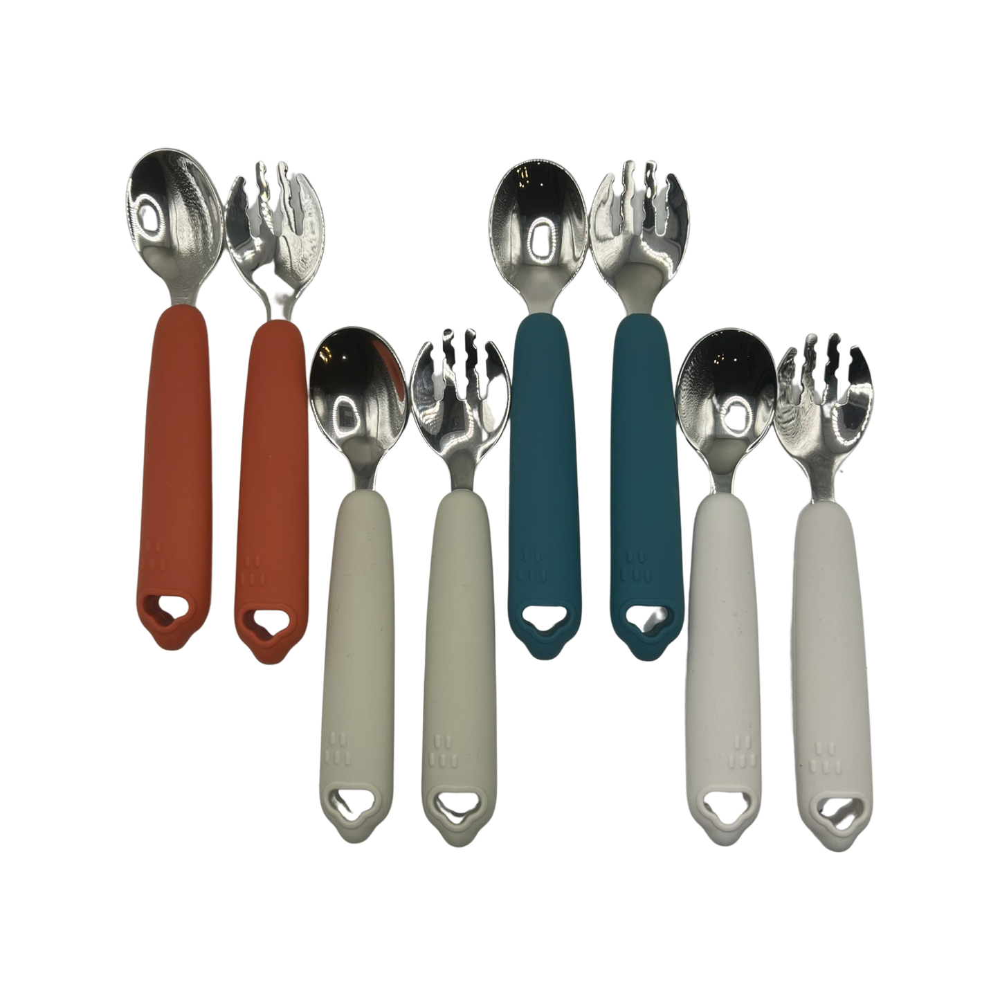 Silicone & Stainless Steel Fork and Spoon set For Toddler Self Feeding