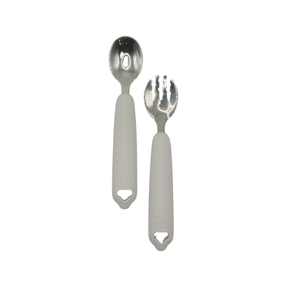 Silicone & Stainless Steel Fork and Spoon set For Toddler Self Feeding