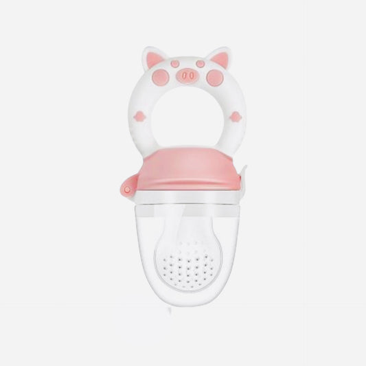 Baby Pink and White Piggy style Fresh Fruit feeder. Mesh nipple made of 100% food grade silicone.